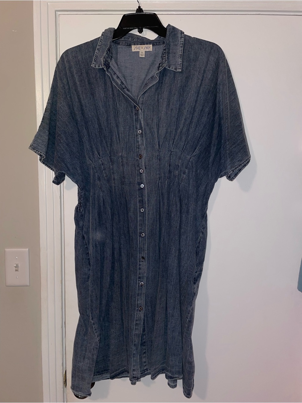 She + Sky Washed Denim Midi Shirt Dress - Dark Blue